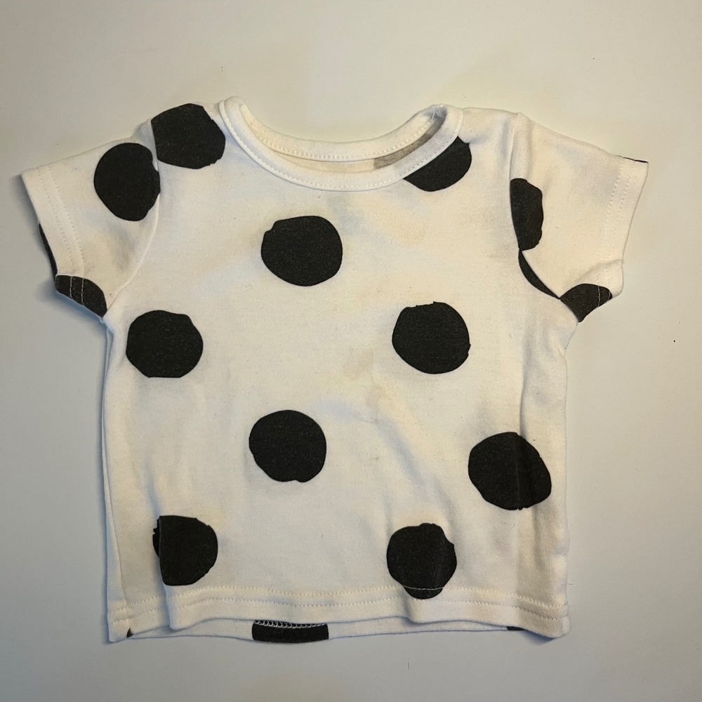 Disney Baby Polka Dot Short Sleeve T-Shirt White Black 12M Crew Neck Kids - 110